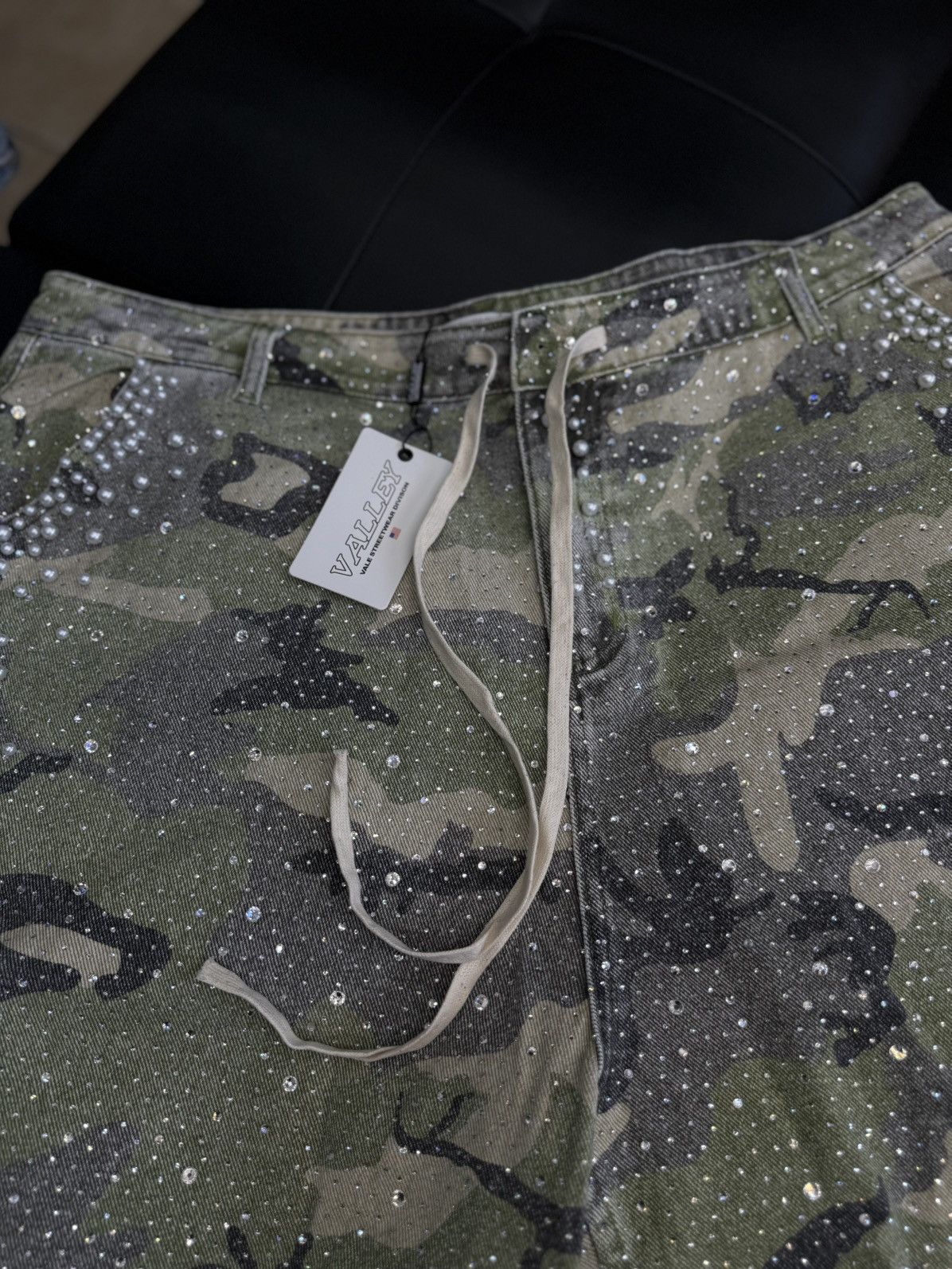 Vale Valley Rhinestone Crystal Shorts Denim Green Camo Size 36 Size US 36 / EU 52 - 5 Thumbnail