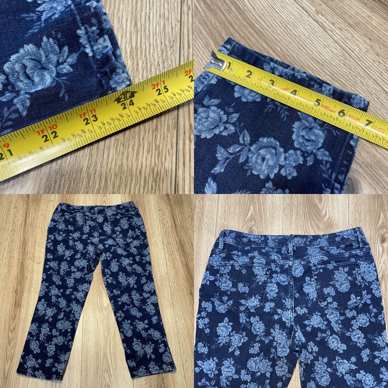 Liz Claiborne VINTAGE Liz Claiborne Women’s Petite 14P Blue Floral Print Straight Jeans Pants Size 36" / US 14 / IT 50 - 8 Thumbnail