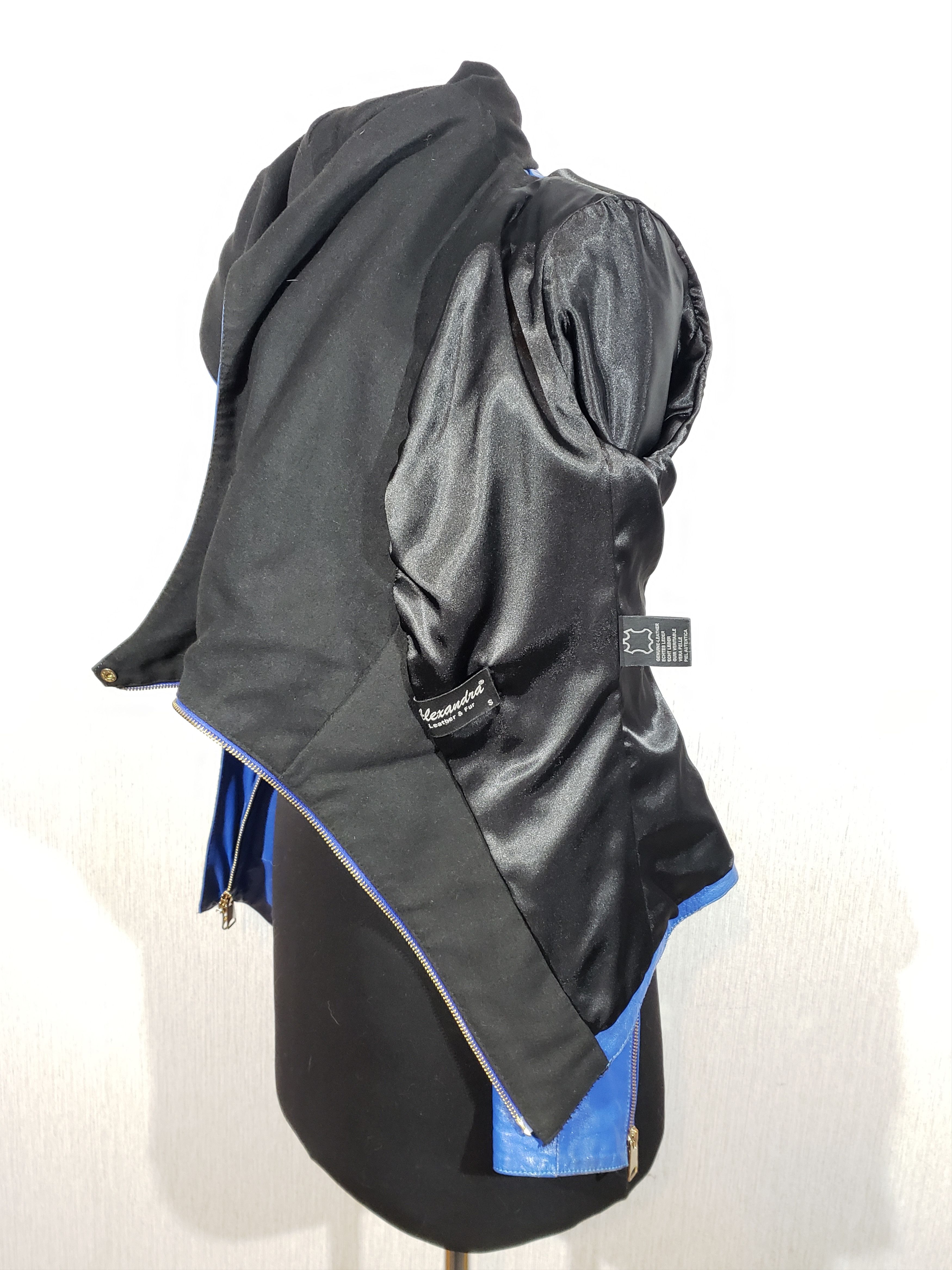 Other Stylish blue leather jacket for women with a hood. Size S / US 4 / IT 40 - 7 Thumbnail