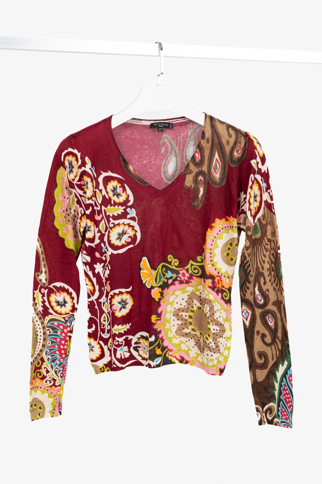 Etro Etro Burgundy Silk & Cashmere Floral-Paisley Pullover Size M / US 6-8 / IT 42-44 - 1 Thumbnail