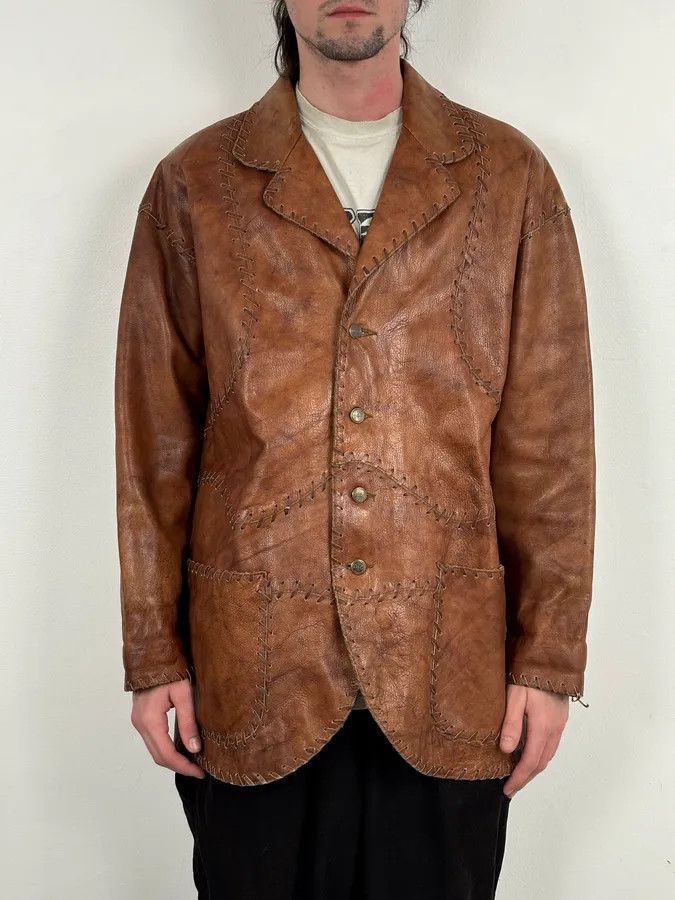 Dolce & Gabbana 1990s Dolce & Gabbana Whipstitched Brown Leather Jacket Size US M / EU 48-50 / 2 - 2 Thumbnail