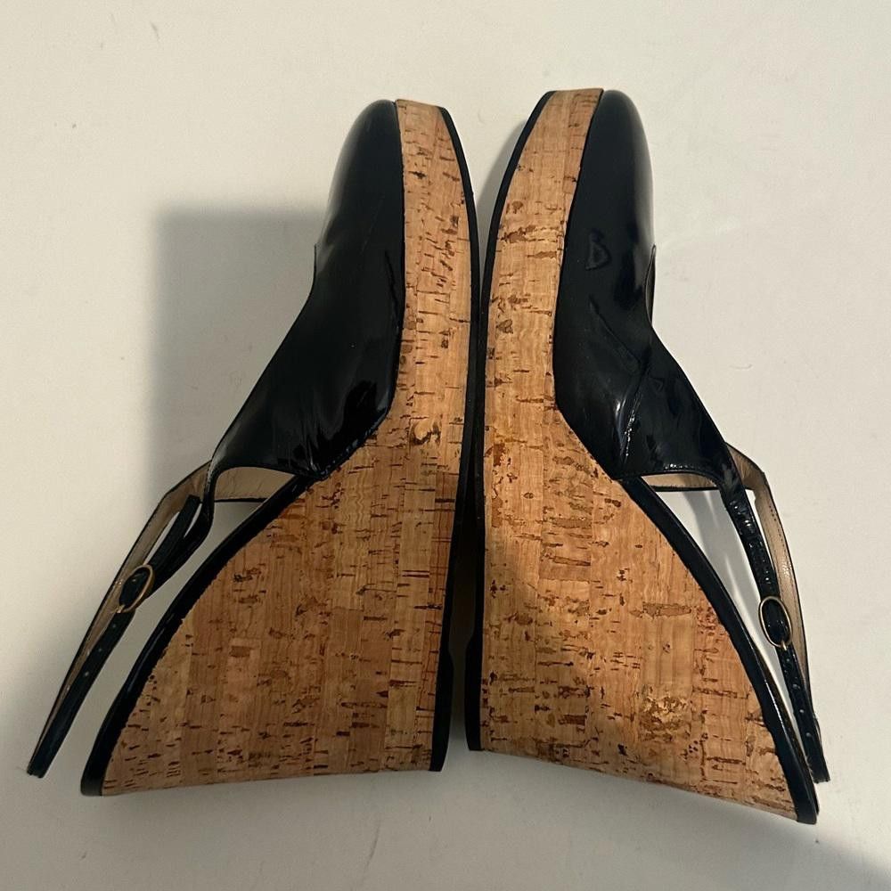 Yves Saint Laurent Yves Saint Laurent Black Patent Slingback Cork Wedge 40 Size US 9 / IT 39 - 6 Thumbnail