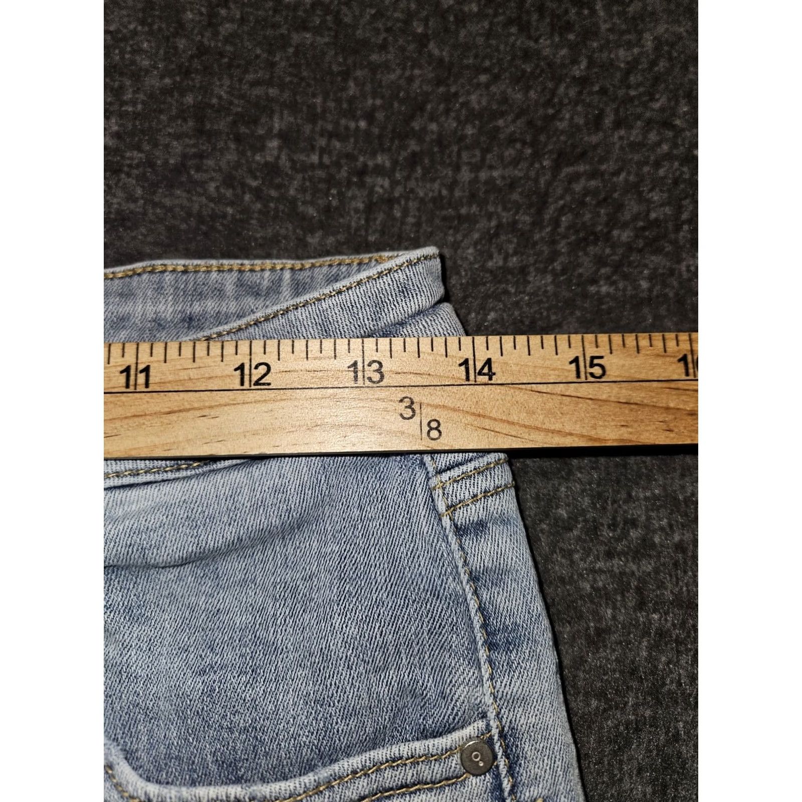 Denime Insane Gene Skinny Crop Jeans Juniors 13 Mid Rise Blue Denim Stretch Distressed Logo 5-Pocket Womens Size 34" / US 12 / IT 48 - 3 Thumbnail
