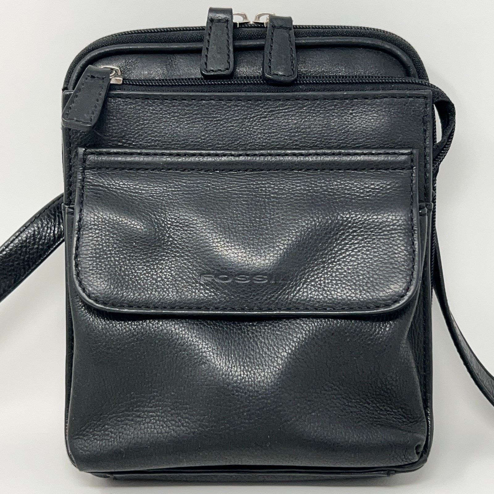 Fossil Fossil Black Leather Mini Crossbody Bag Credit Card Pockets Size ONE SIZE - 1 Thumbnail