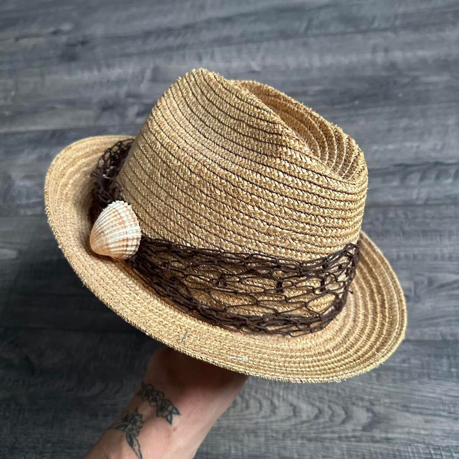 Vintage Vintage 60s Straw Shell Tourist Sun Beach Hat Cap Fedora Size ONE SIZE - 5 Thumbnail