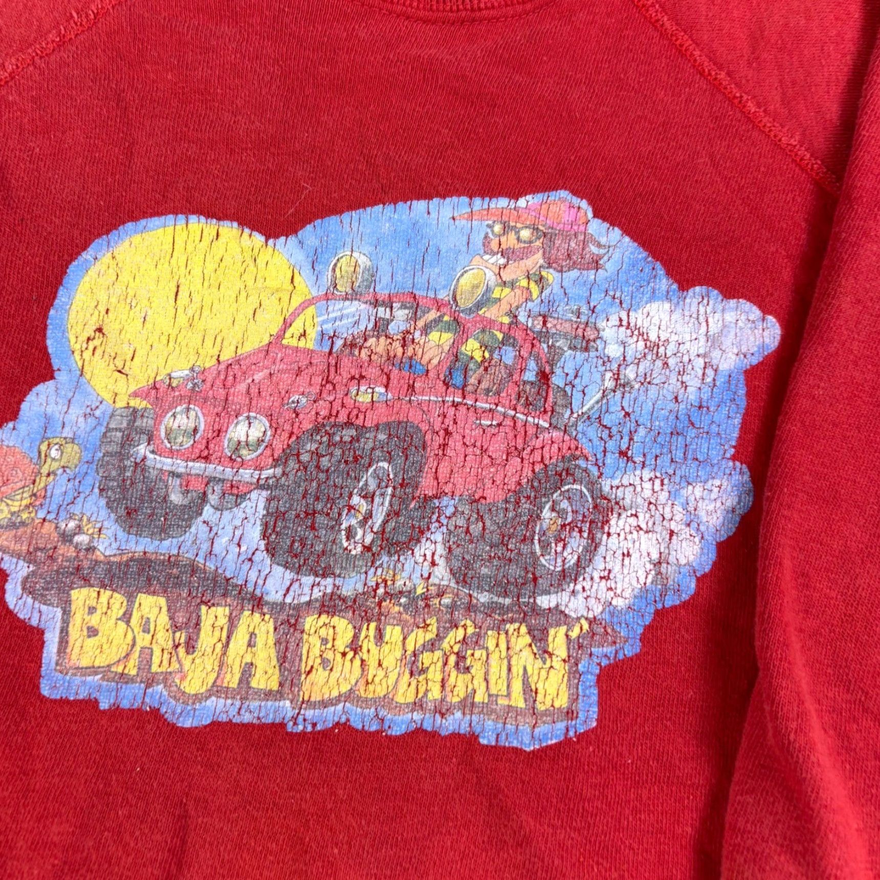 Vintage VINTAGE Baja Buggin Graphic Sweatshirt Red Raglan Crewneck Distressed S/M Shirt Adult XS? Size US S / EU 44-46 / 1 - 7 Thumbnail