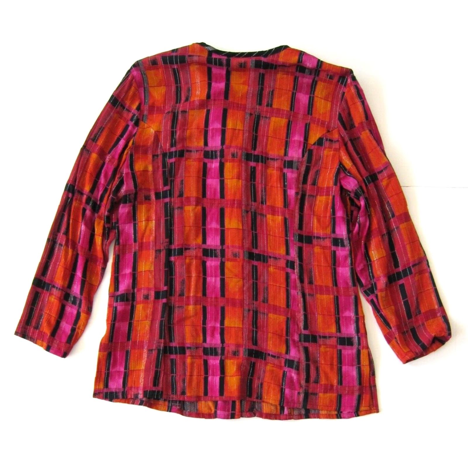 Pinko VINTAGE C.M. Shapes Blouse Shirt Womens Small Plaid Rayon Pink Orange Black Button Down Knit Tunic Casual Size S / US 4 / IT 40 - 2 Thumbnail