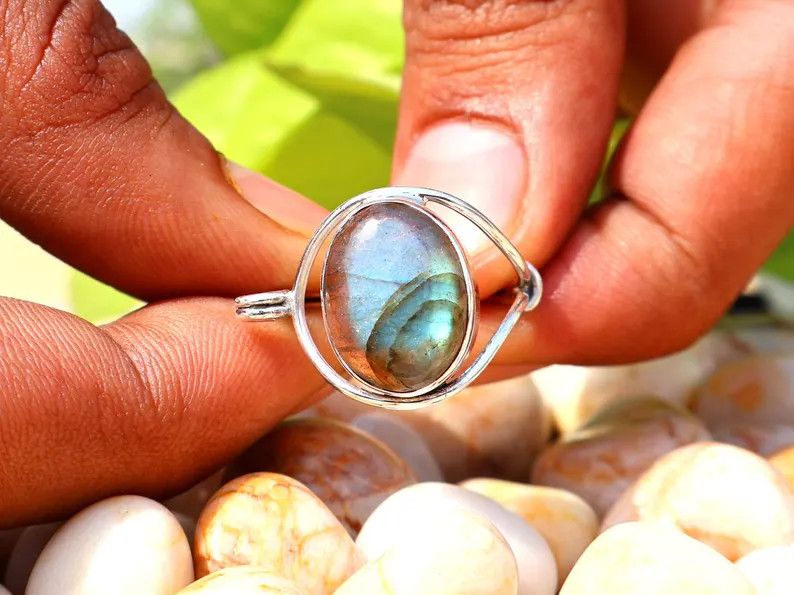 Handmade Labradorite Ring, 925 Silver Ring, Handmade Gift For Her Size ONE SIZE - 1 Thumbnail
