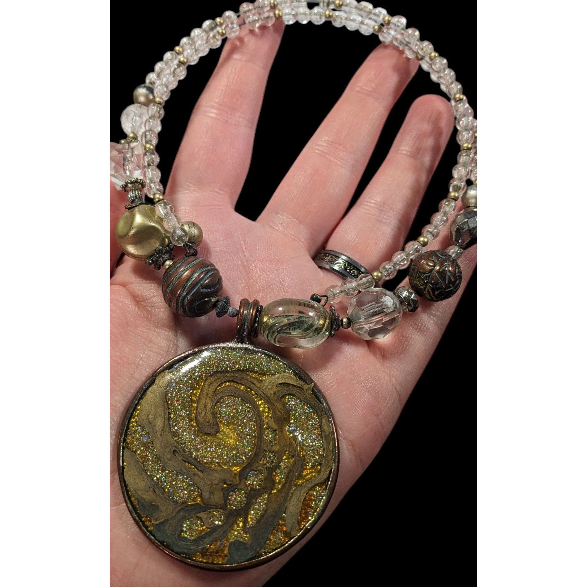 Other Retro Bohemian Glitter Medallion Beaded Coil Necklace Size ONE SIZE - 2 Thumbnail