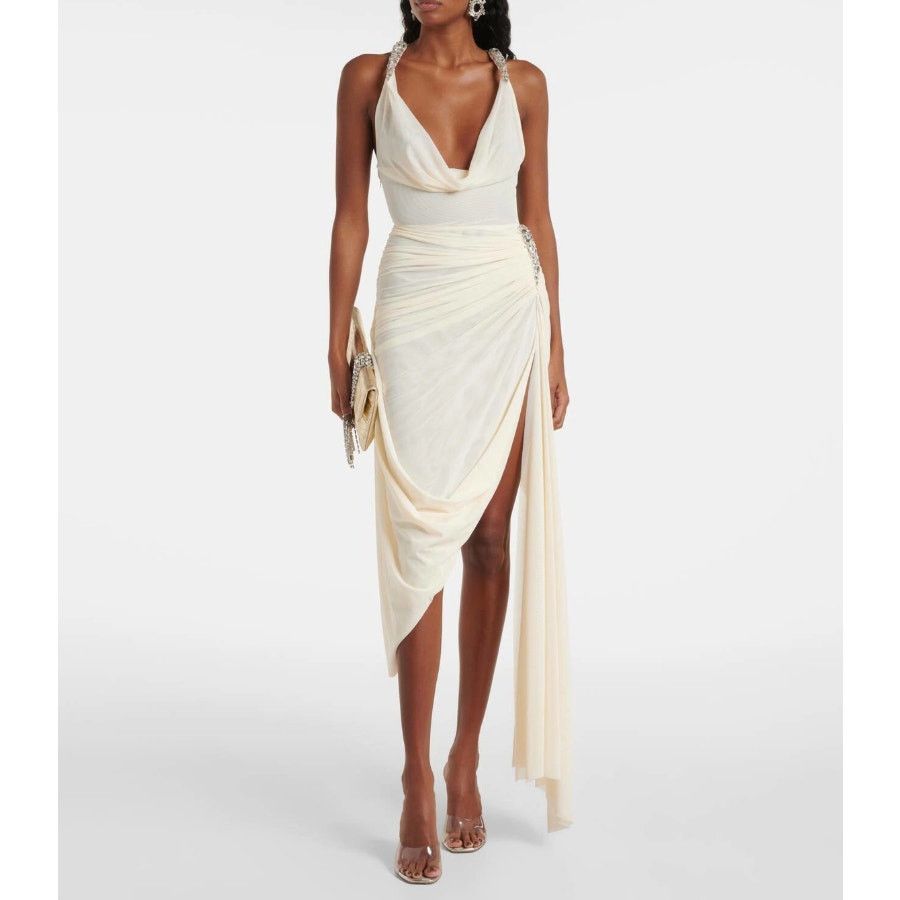 Other NWT David Koma Cream Crystal Claw Draped Mesh Dress US 6 Size M / US 6-8 / IT 42-44 - 4 Thumbnail