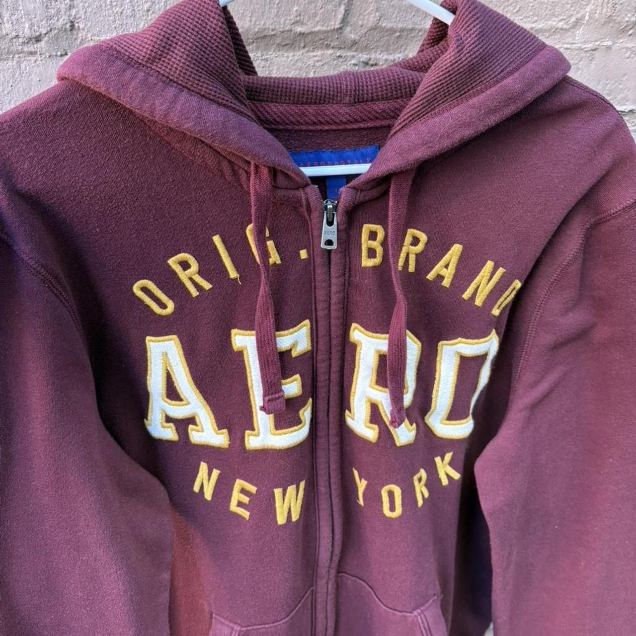 Aeropostale Burgundy Aeropostale Embroidered Zip Up Hoodie Sweatshirt Size US L / EU 52-54 / 3 - 3 Thumbnail