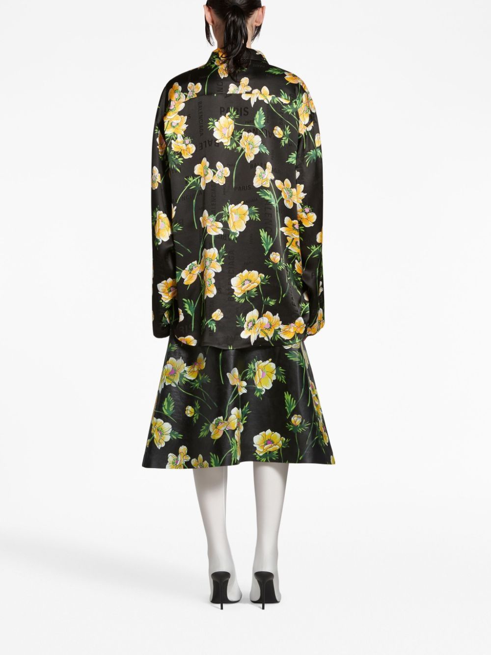 Balenciaga o1mt1gz0325 Black Floral Minimal Shirt Large Fit Multicolor Size XL / US 12-14 / IT 48-50 - 4 Thumbnail