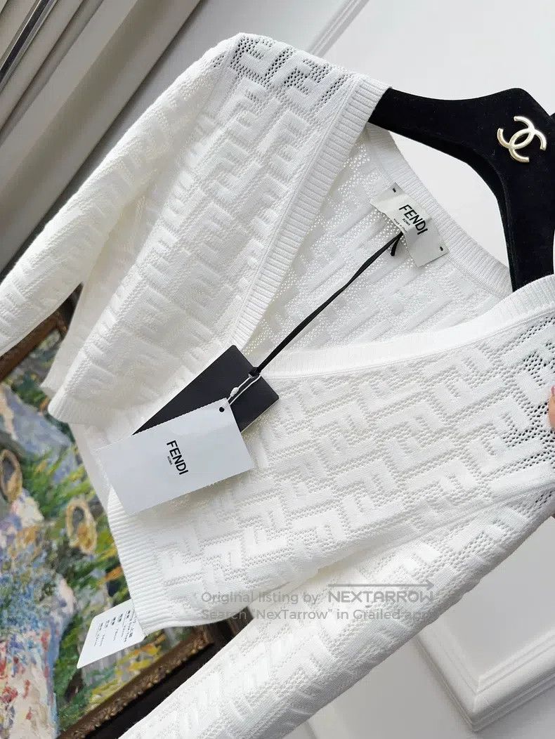 Fendi Fendi White FF Printed Cut-Out Short Open Cardigan Jacket Size XS / US 0-2 / IT 36-38 - 3 Thumbnail