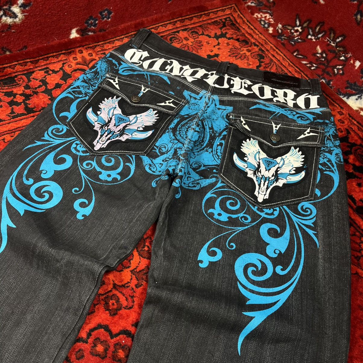 Other Raw Blue Jeans Y2K Turquoise Blue Baroque Skull Wing Graphic Size US 36 / EU 52 - 5 Thumbnail