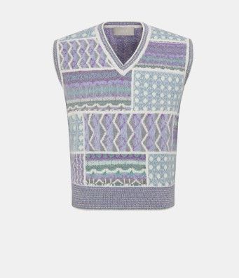 image of Dior O1W1Db10124 Patchwork Sweater In Purple/pink in Purple Pink, Men's (Size Medium)