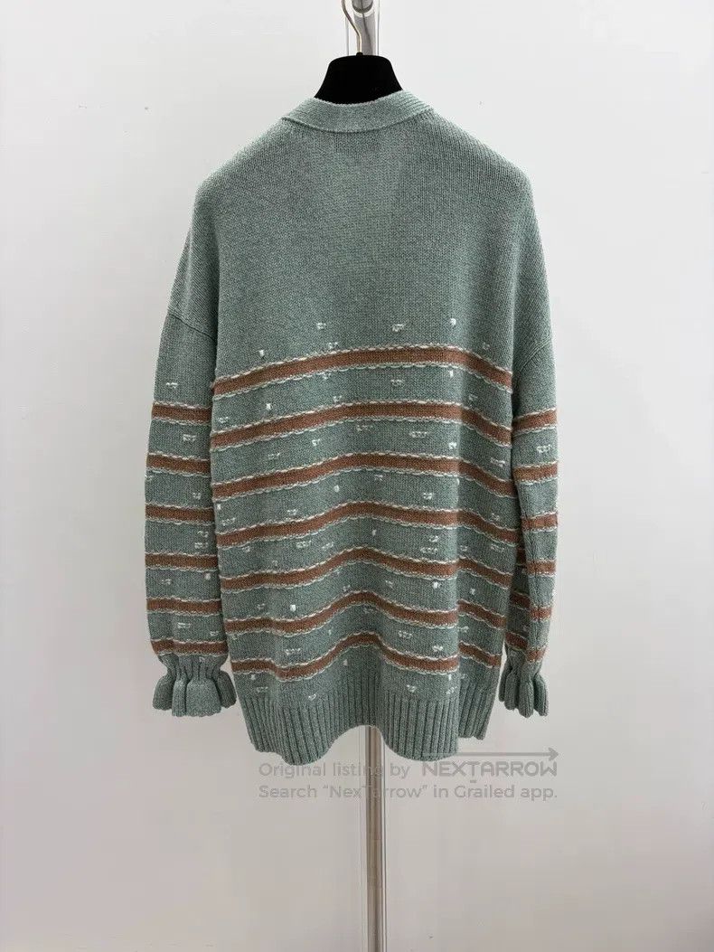 Chanel Chanel Mint green khaki striped lotus leaf sleeve knitted Size S / US 4 / IT 40 - 2 Thumbnail