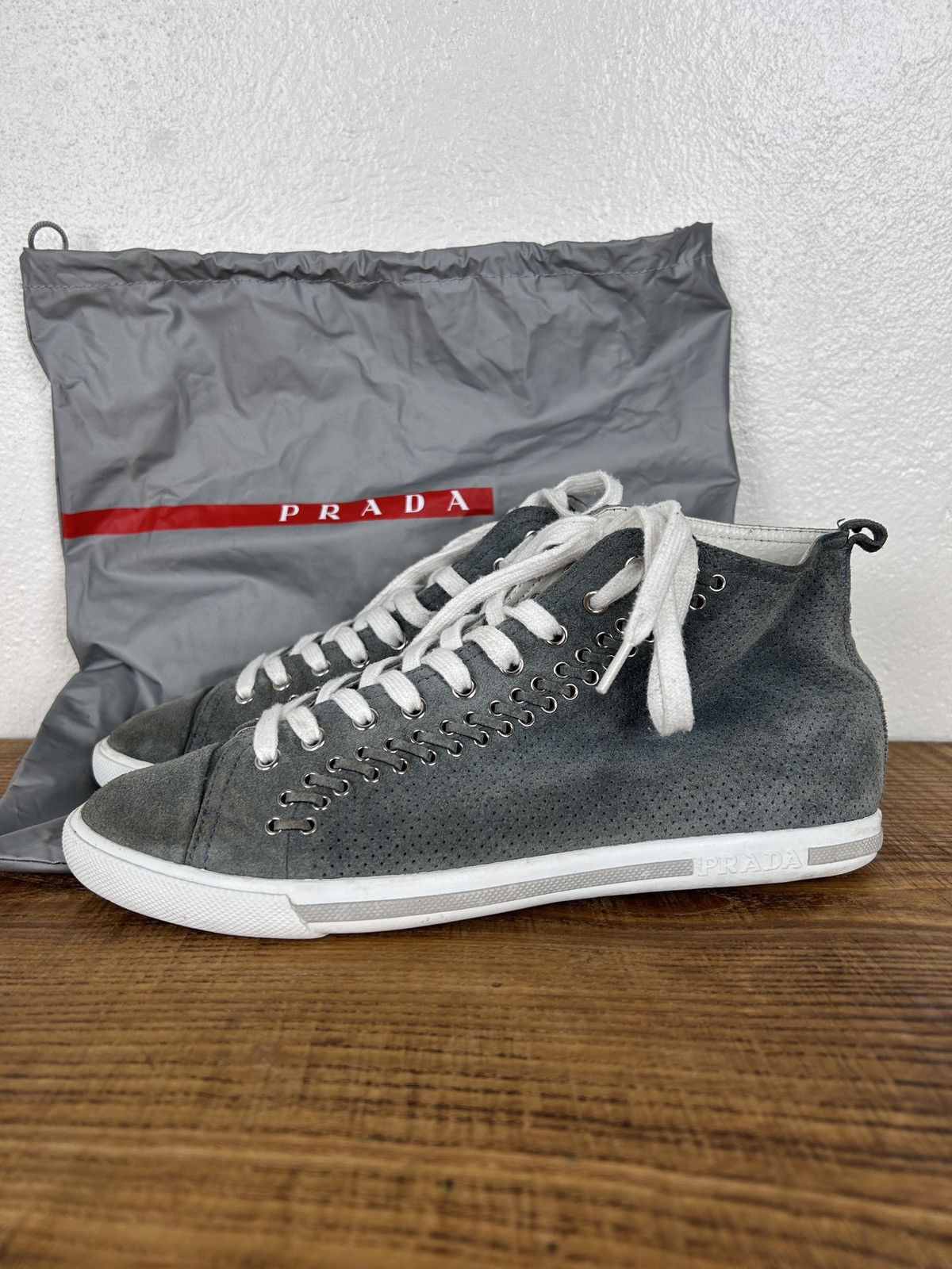 Prada Prada Sport Grey Suede Leather Eyelet Detail High Top 39 Size US 9 / IT 39 - 1 Thumbnail