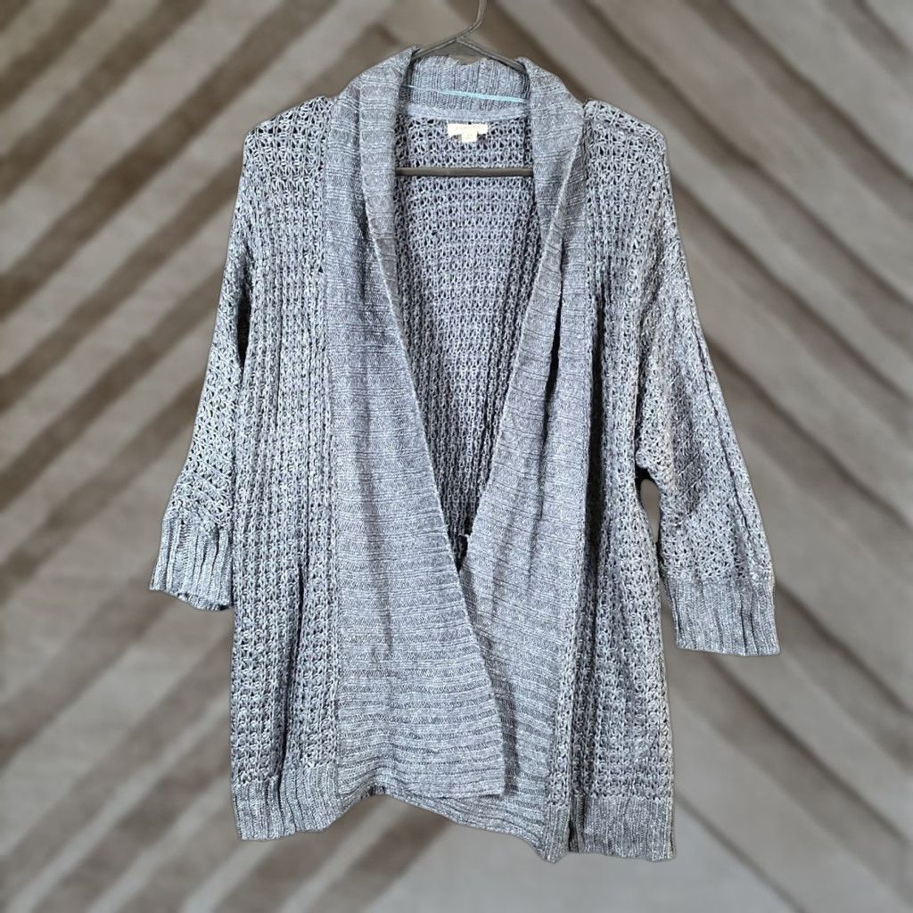 Vintage SONOMA Cardigan Sweater M Gray Open-Knit Cotton Blend Short Sleeve Fall Winter Casual Workwear Womens Size M / US 6-8 / IT 42-44 - 1 Thumbnail