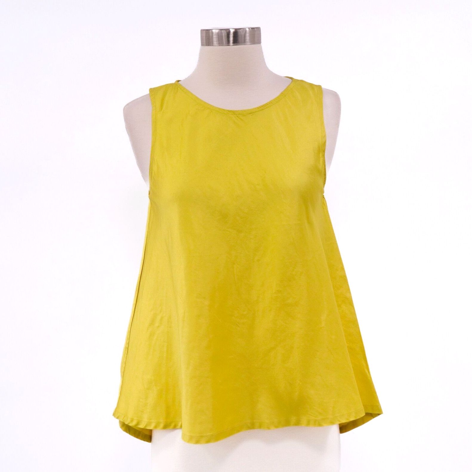 image of Vintage Ann Mashburn Tank Top Blouse S Small Womens Raw Silk Yellow Citrine Flared in White