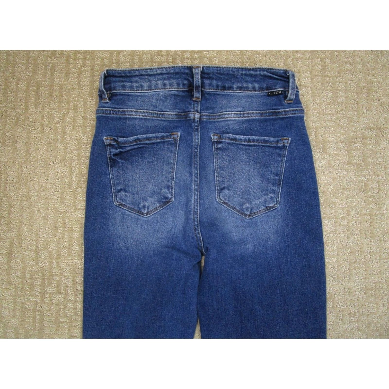 Vintage Risen Jeans Women 28 Blue High Rise Straight Leg Distressed Frayed Raw Hem Denim Pants Size 28" / US 6 / IT 42 - 4 Thumbnail