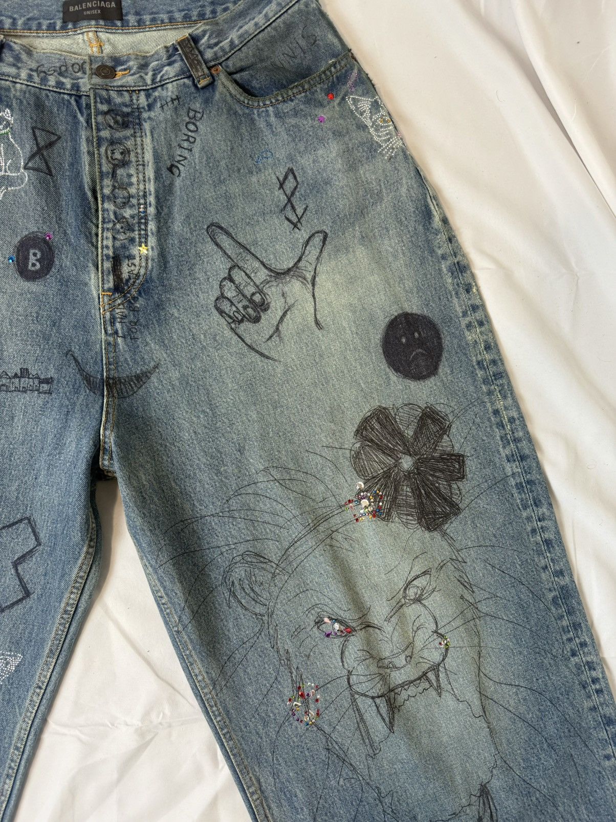 Balenciaga Wide-leg diamond graffiti jeans Size US 32 / EU 48 - 13 Thumbnail