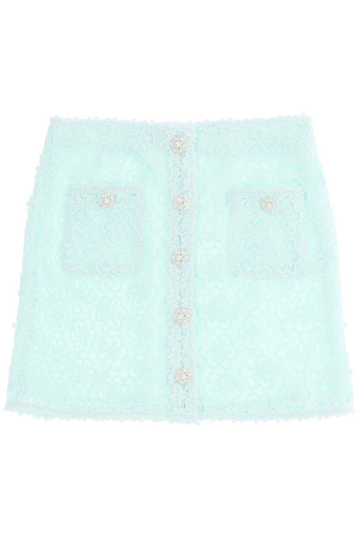 image of Self Portrait Mini Skirt In Guipure Floral Lace in Light Blue, Women's (Size Medium)