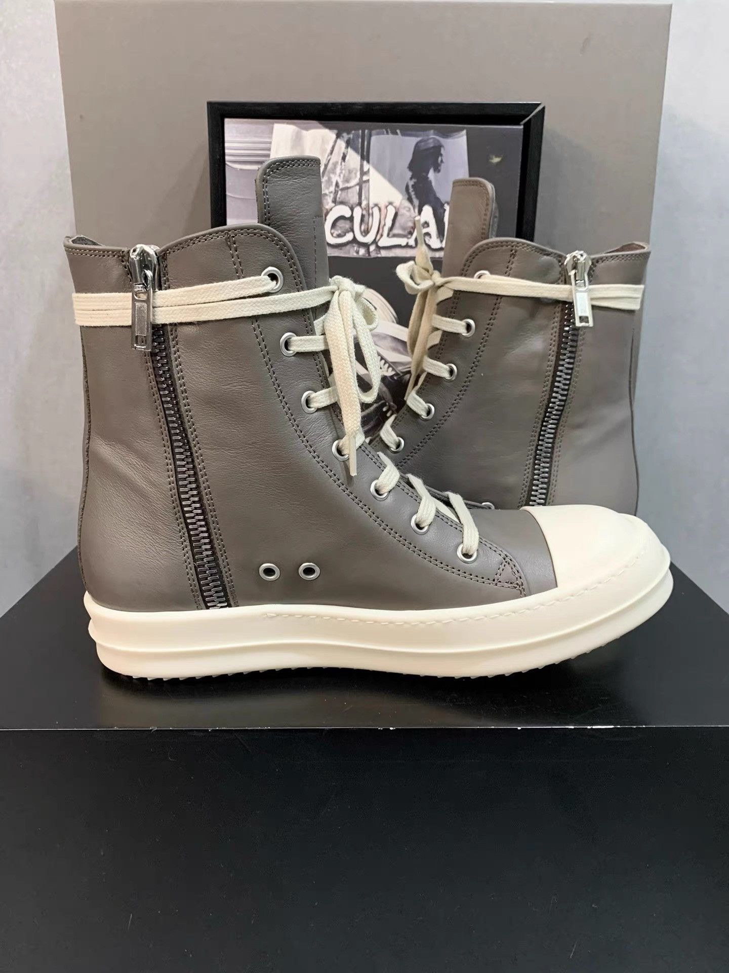 Rick Owens Rick Owens 25SS Grey Calfskin High-Top Sneakers K34 Size US 7 / EU 40 - 6 Thumbnail