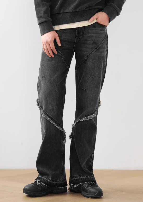 Vintage Distressed Dirty Wash Flared Pants – Narrow Cut Fringe Size US 33 - 1 Thumbnail