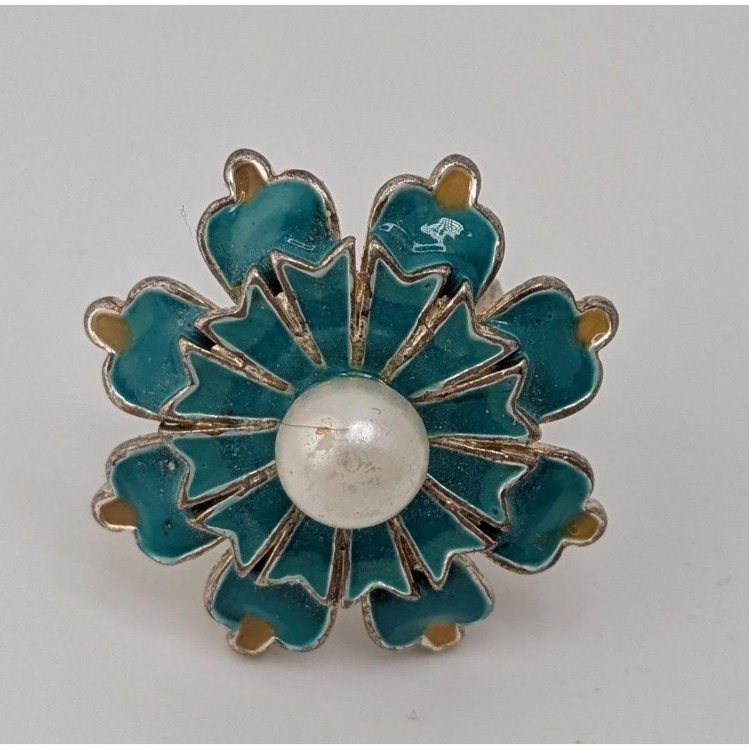 Other Vintage Cottagecore Flower Ring With Faux Pearl & Turquoise Size ONE SIZE - 6 Thumbnail