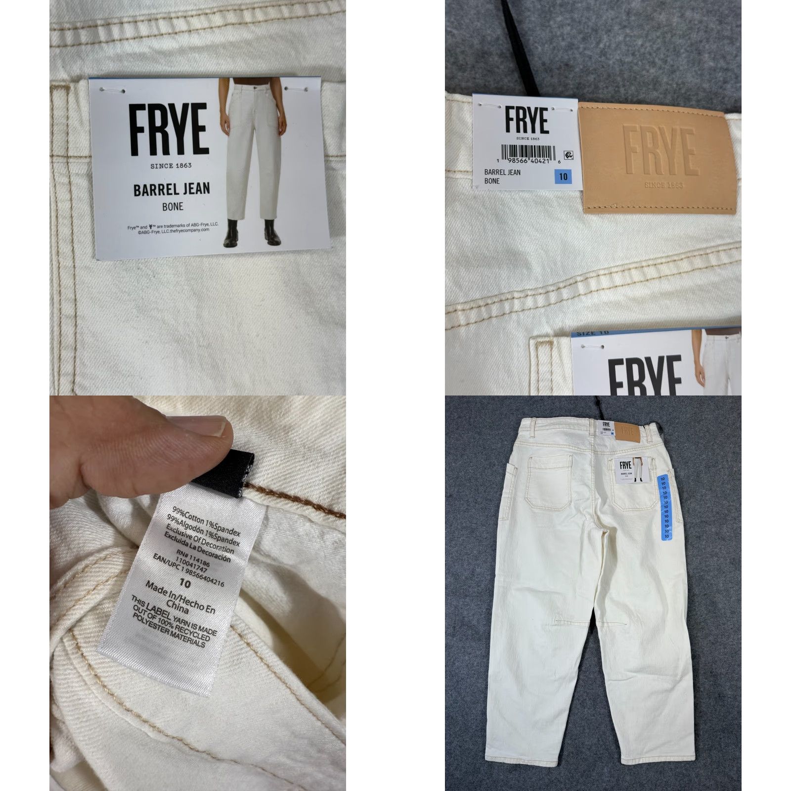 Frye Frye Barrel Ankle Jeans Womens 10 Ivory Stretch Button Fly High Rise NWT Size 32" / US 10 / IT 46 - 8 Thumbnail