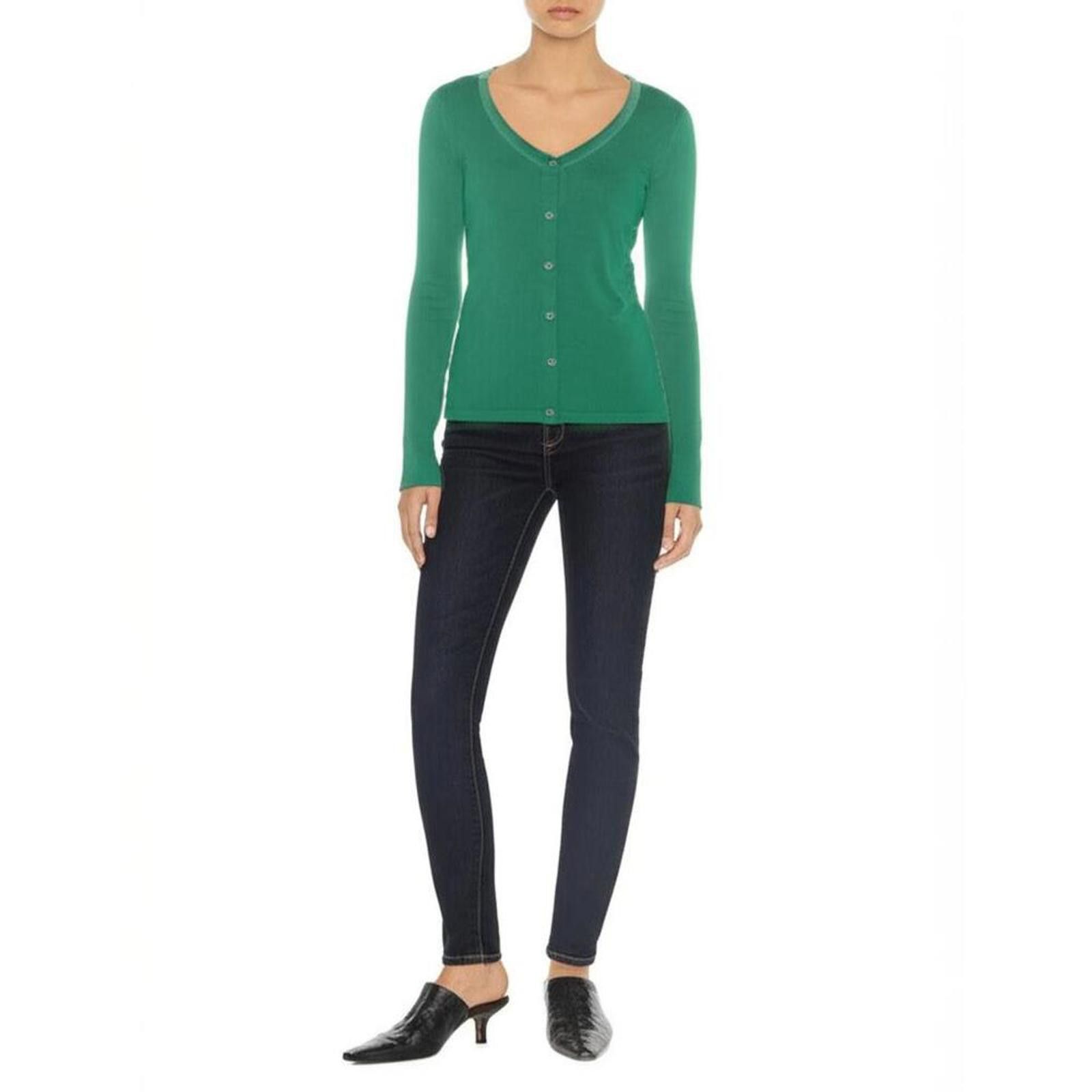 Other KRISTIN DAVIS Green L Cashmere Blend Scoop Neck Cardigan Size L / US 10 / IT 46 - 2 Thumbnail