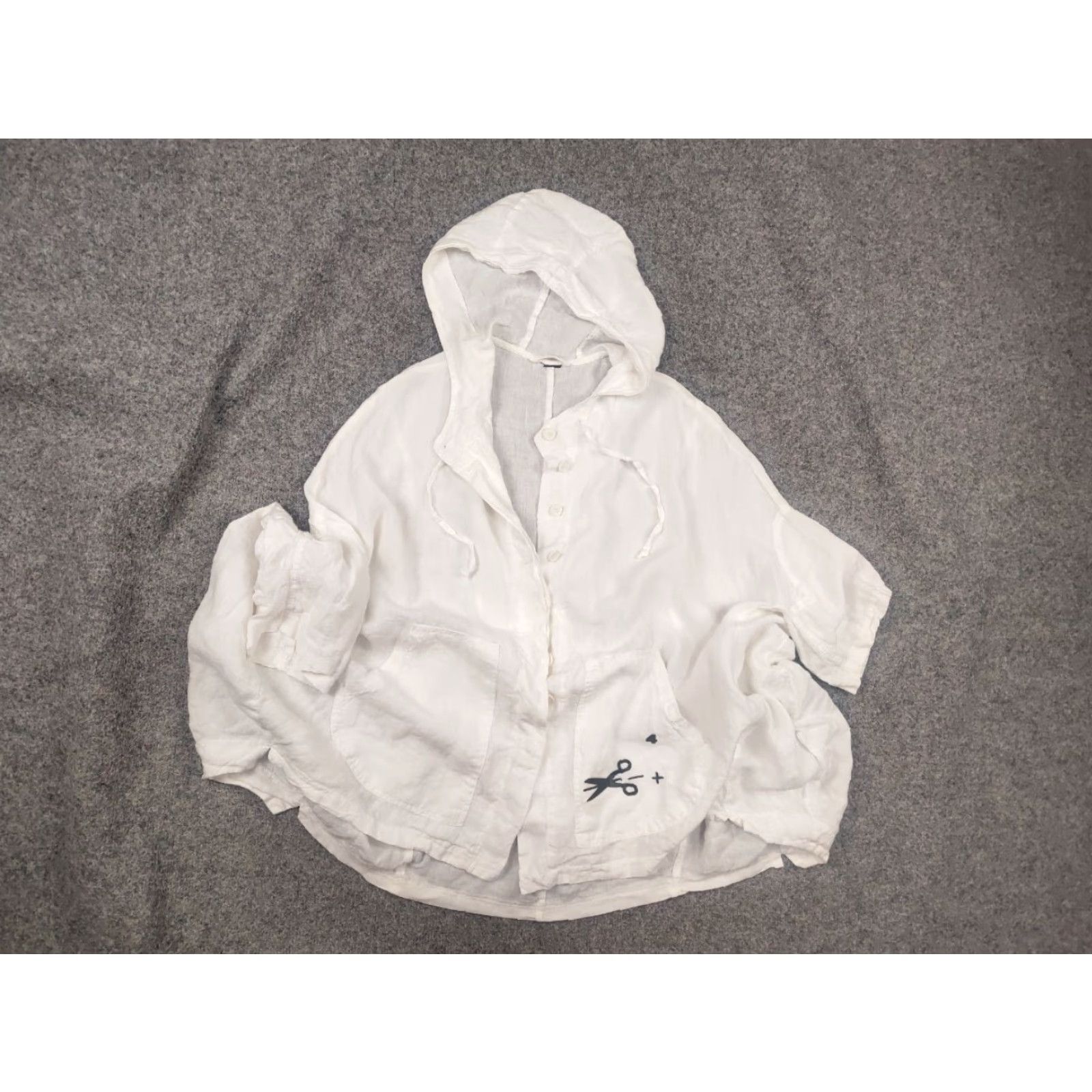 Vintage Rundholz Black label Design Asymmetric Button Hooded White Linen Oversized Jacket Size M / US 6-8 / IT 42-44 - 2 Thumbnail