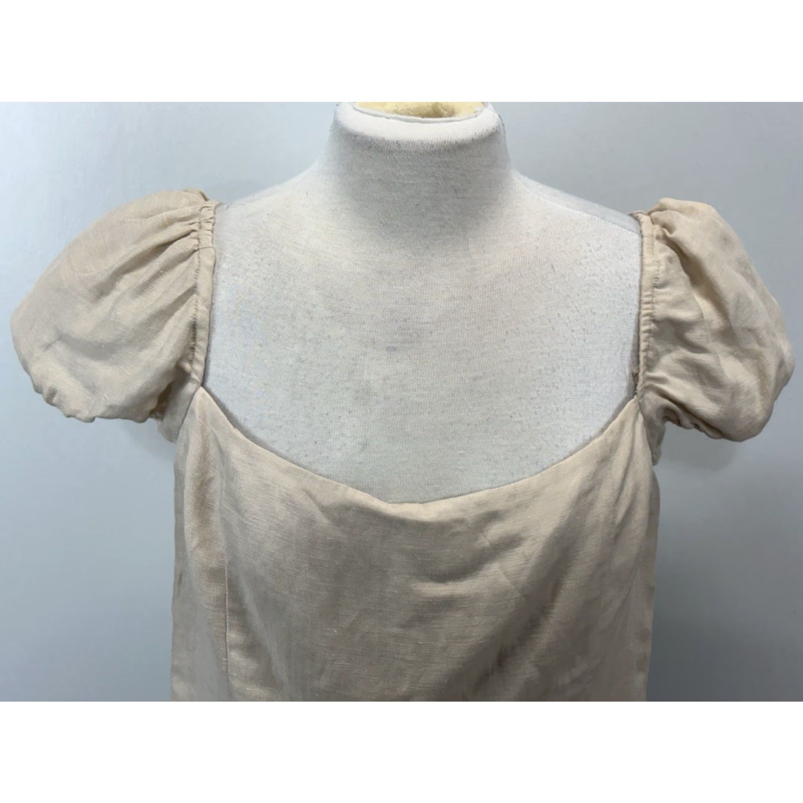 J.Crew VINTAGE J. Crew Linen Blend Crop Top Women’s Square Neck Short Sleeve Puff Sleeve Size XL Beige Casual Size XL / US 12-14 / IT 48-50 - 5 Thumbnail