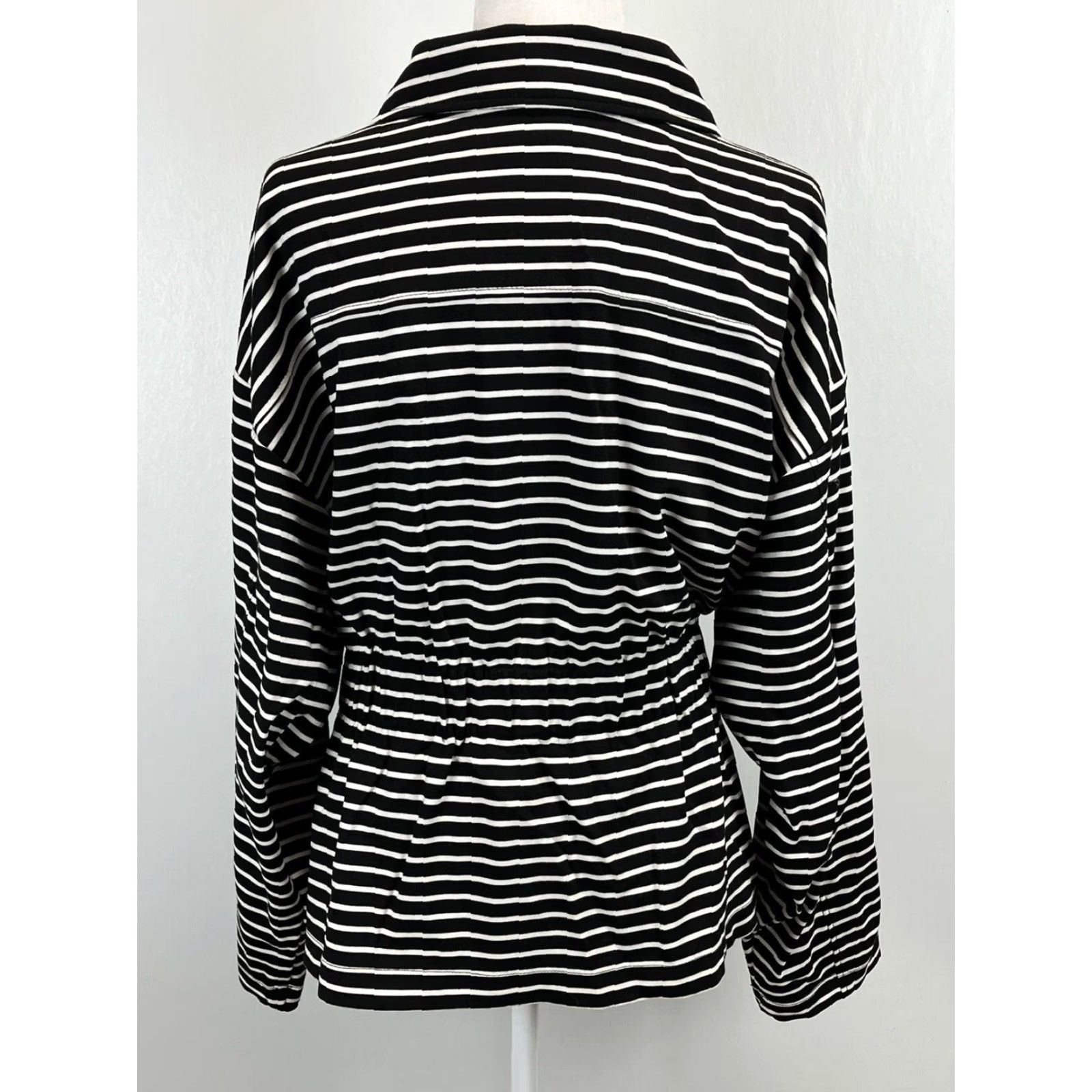 Vintage Chicos Belted Full Zip Jacket Women's XL Black White Striped Cotton Blend Casual Size XL / US 12-14 / IT 48-50 - 3 Thumbnail