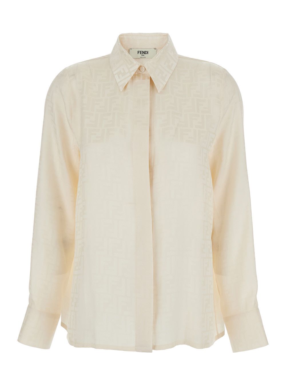 Fendi White Shirt with Pointed Collar and FF Motif in Silk Women Size M / US 6-8 / IT 42-44 - 1 Thumbnail