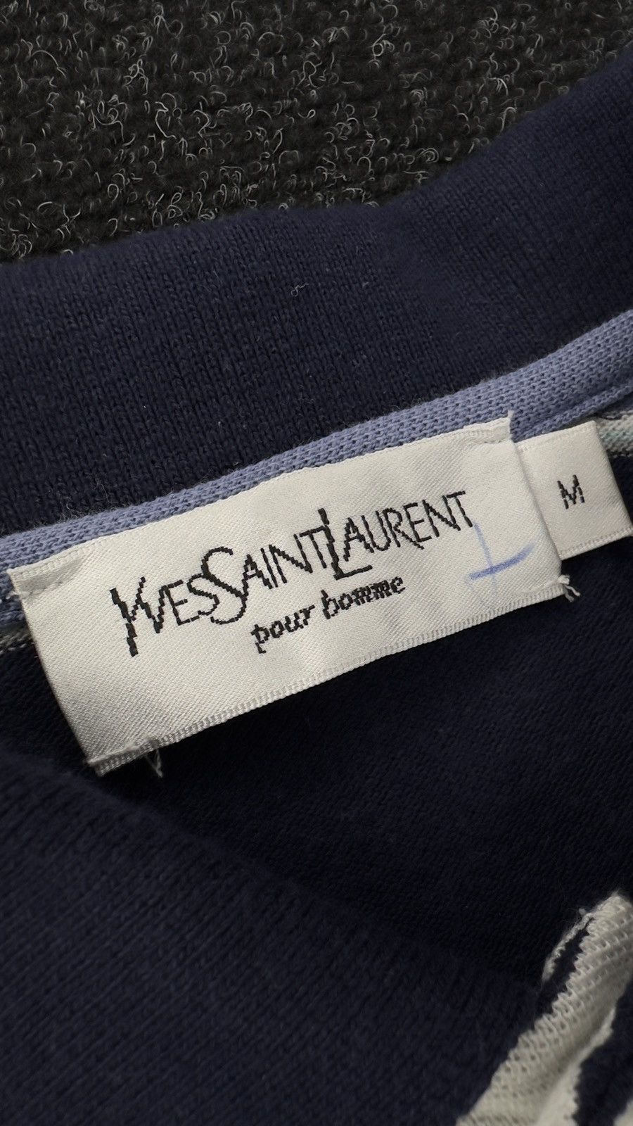 Yves Saint Laurent Yves Saint Laurent Striped Polo Shirt Size M Navy White 9/10 Size US M / EU 48-50 / 2 - 9 Thumbnail
