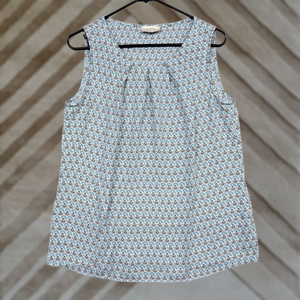 Loft VINTAGE LOFT Outlet Womens Blouse Blue Brown Geometric Pleated Scoop Neck Sleeveless M Size M / US 6-8 / IT 42-44 - 1 Thumbnail