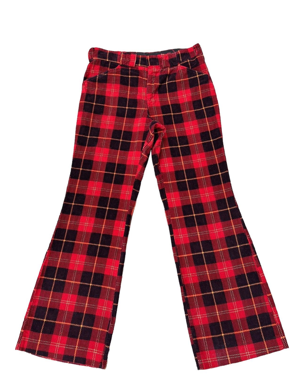 Vintage Vintage 70s Psychedelic Plaid Tartan Flare Cord Trouser Size US 32 / EU 48 - 1 Thumbnail
