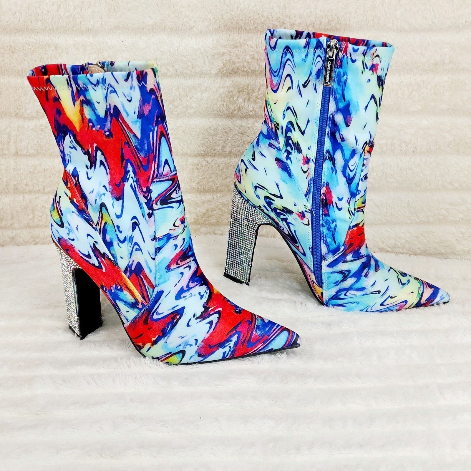 Other Regal Multi Color Print Stretch Upper Rhinestone Heel Ankle Size US 9 / IT 39 - 3 Thumbnail