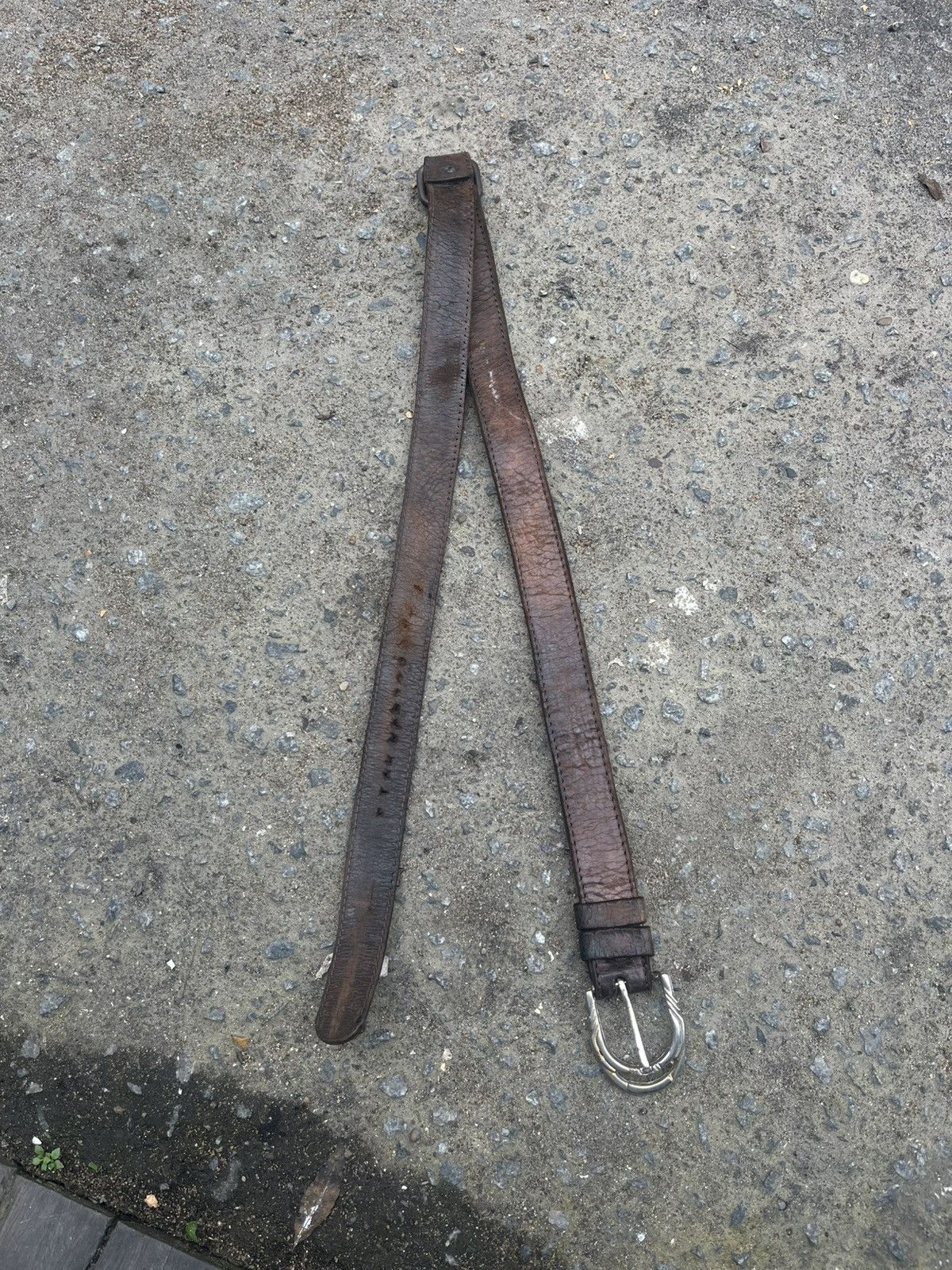 KMRii Rugged Patina Leather Belt Heavy Distressed Size 30 - 6 Thumbnail