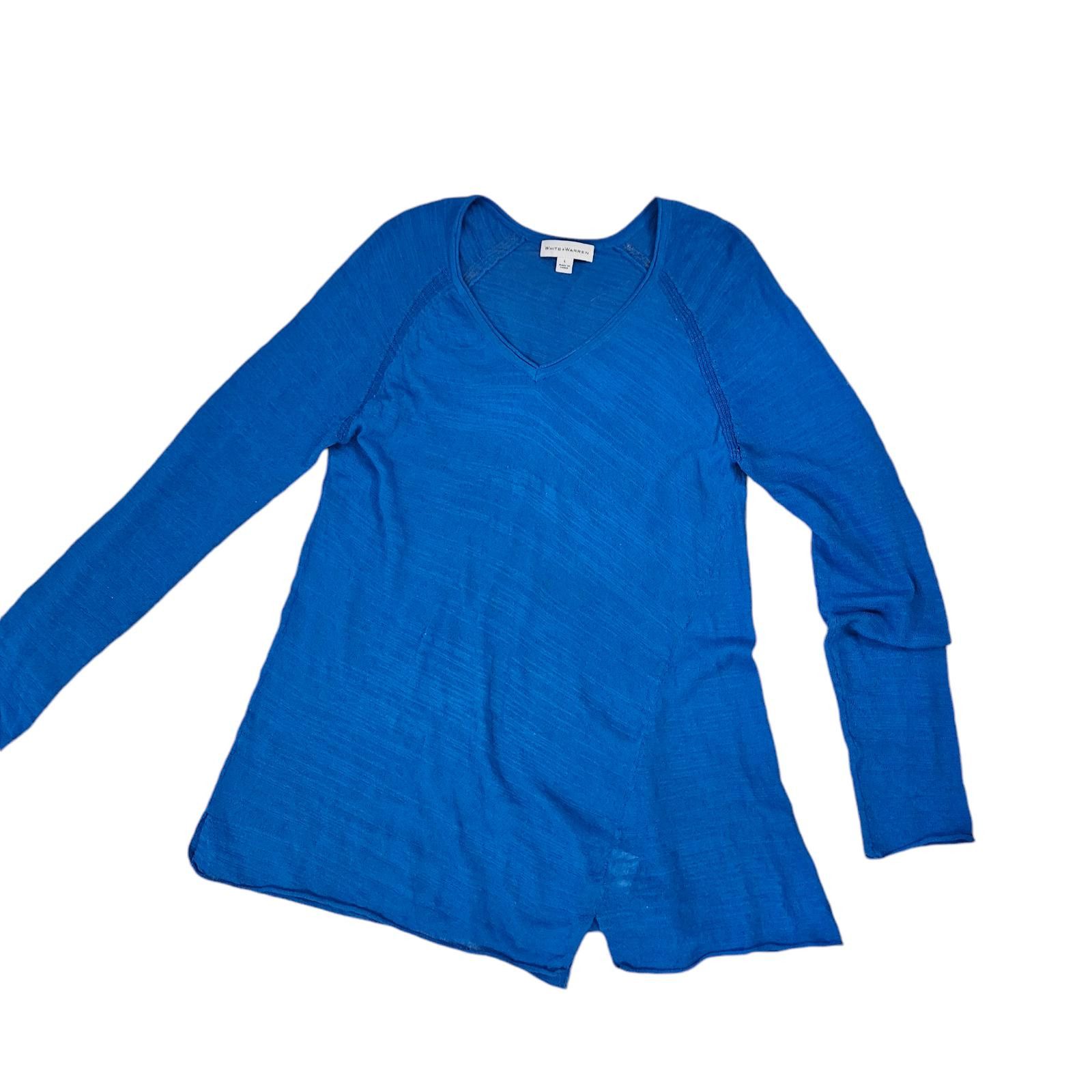 White + Warren White + Warren Lightweight Blue V-Neck Sweater Large Size L / US 10 / IT 46 - 1 Thumbnail