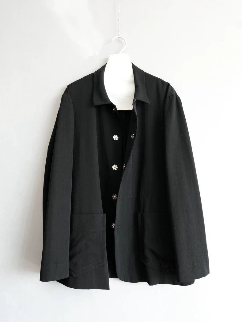 Yohji Yamamoto Yohji Yamamoto Yohji Yamamoto Wool Coat with Floral Button Size US M / EU 48-50 / 2 - 1 Thumbnail