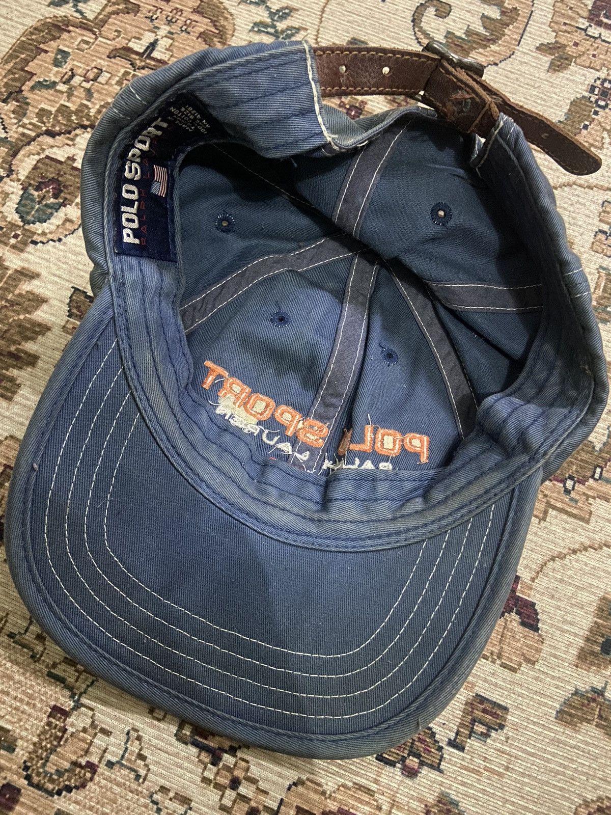 Polo Ralph Lauren Grail⚡️Vintage 90’s Polo Ralph Lauren Flag Leather Strap Cap Size ONE SIZE - 2 Thumbnail