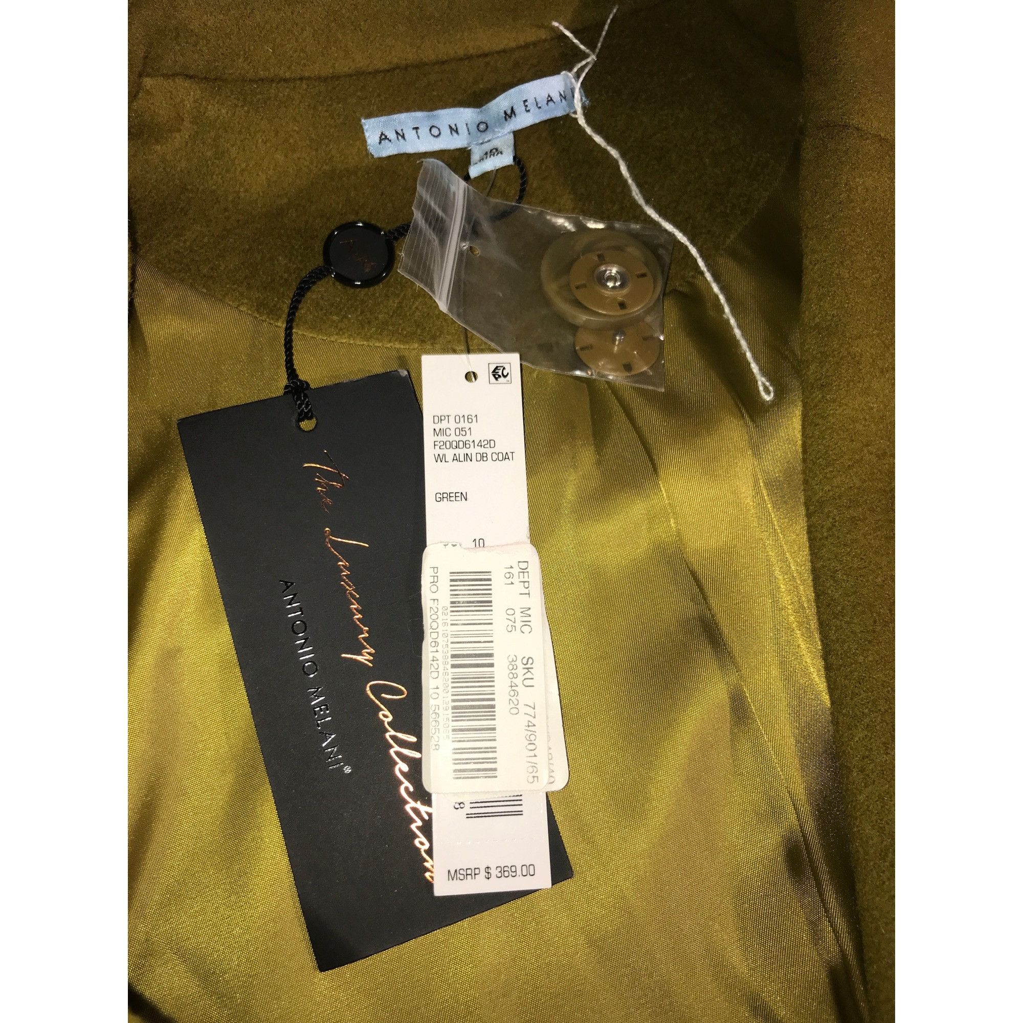 Other Antonio Melani Women's Green Wool Dust Buster Coat Size L / US 10 / IT 46 - 4 Thumbnail