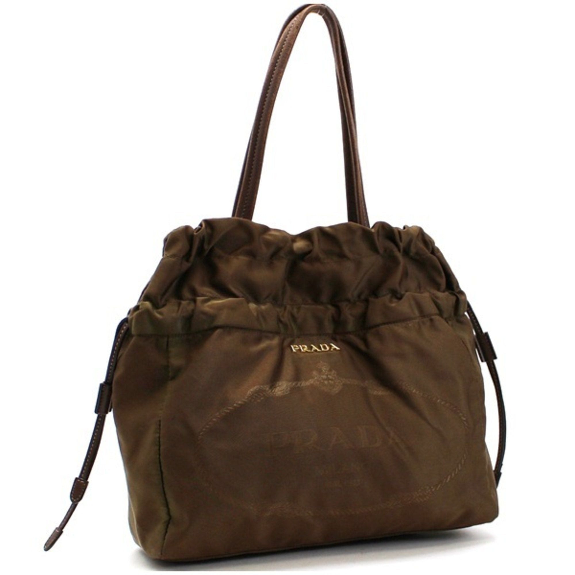 image of Prada Nylon Jacquard Tote Bag Handbag X Leather Brown Bn1758 Ladies, Women's