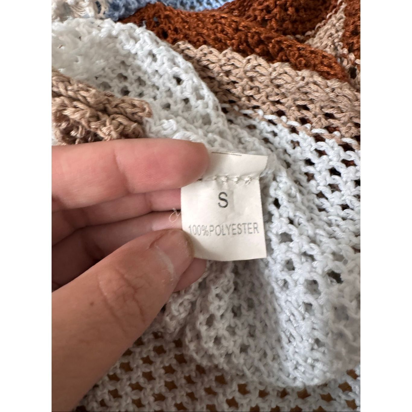 Other Colorblock Crochet Knit Top | Long Bell Sleeve Off Shoulder Size S / US 4 / IT 40 - 4 Thumbnail
