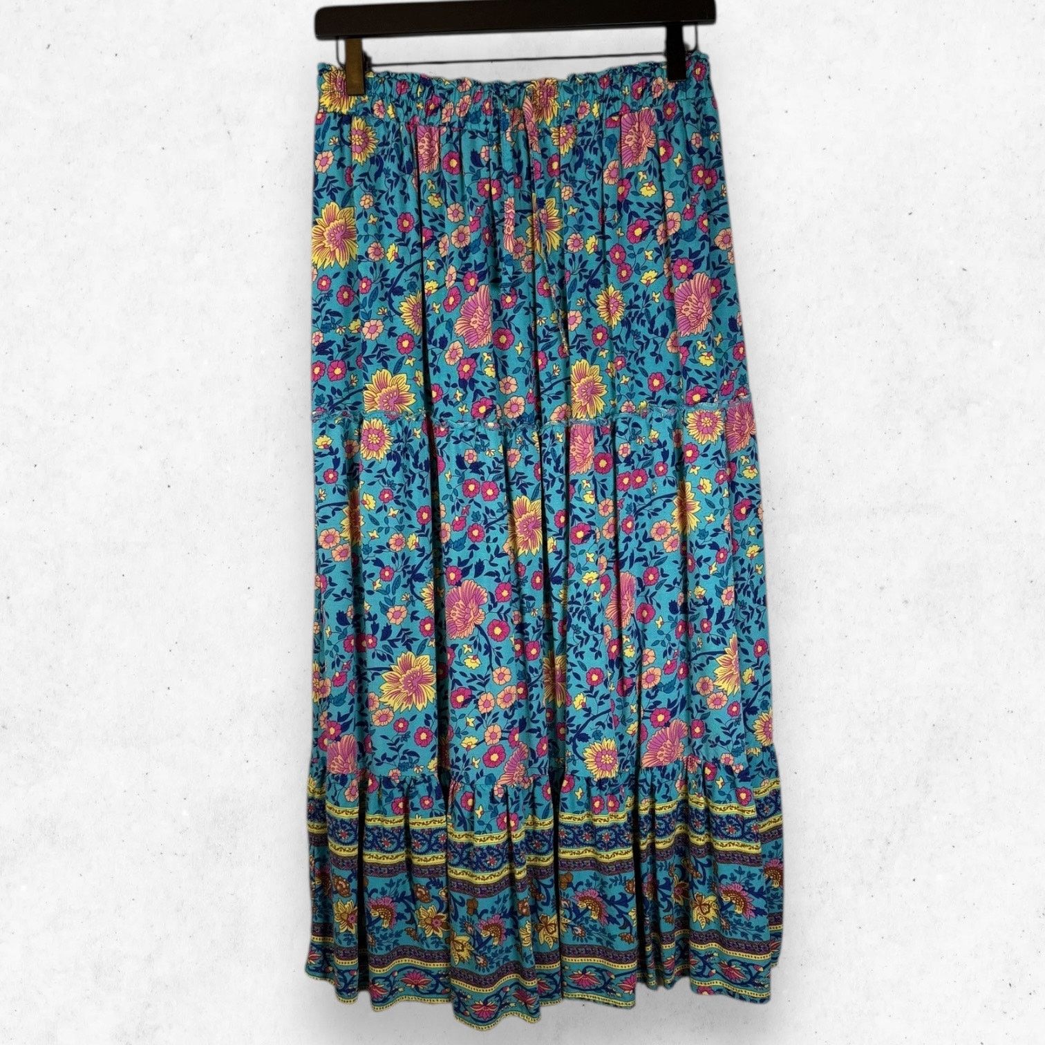 Other Merokeety Turquoise Floral Long Skirt Women's L w/ Pockets Size 30" / US 8 / IT 44 - 1 Thumbnail