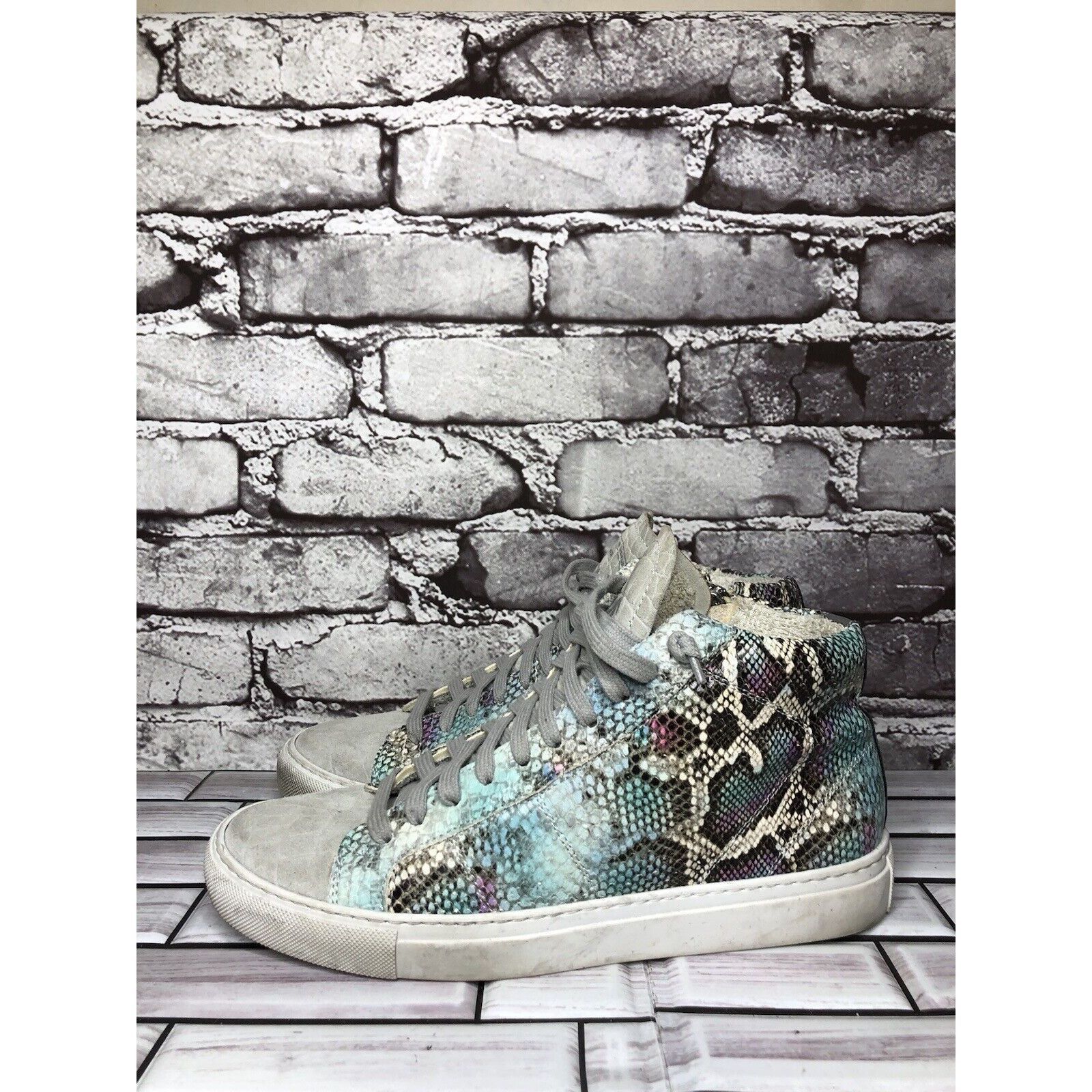 P448 P448 Blue Leather Snake Lace Up Casual Side Zip High Top Sne Size US 8.5 / IT 38.5 - 16 Thumbnail