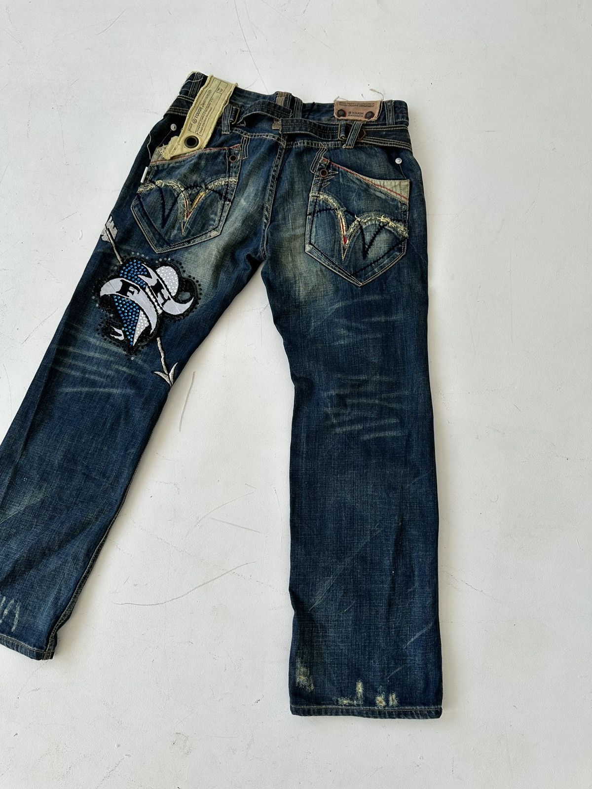 Japanese Brand Tough Jeansmith Japan Distressed Baggy Denim Jeans Size US 36 / EU 52 - 15 Thumbnail