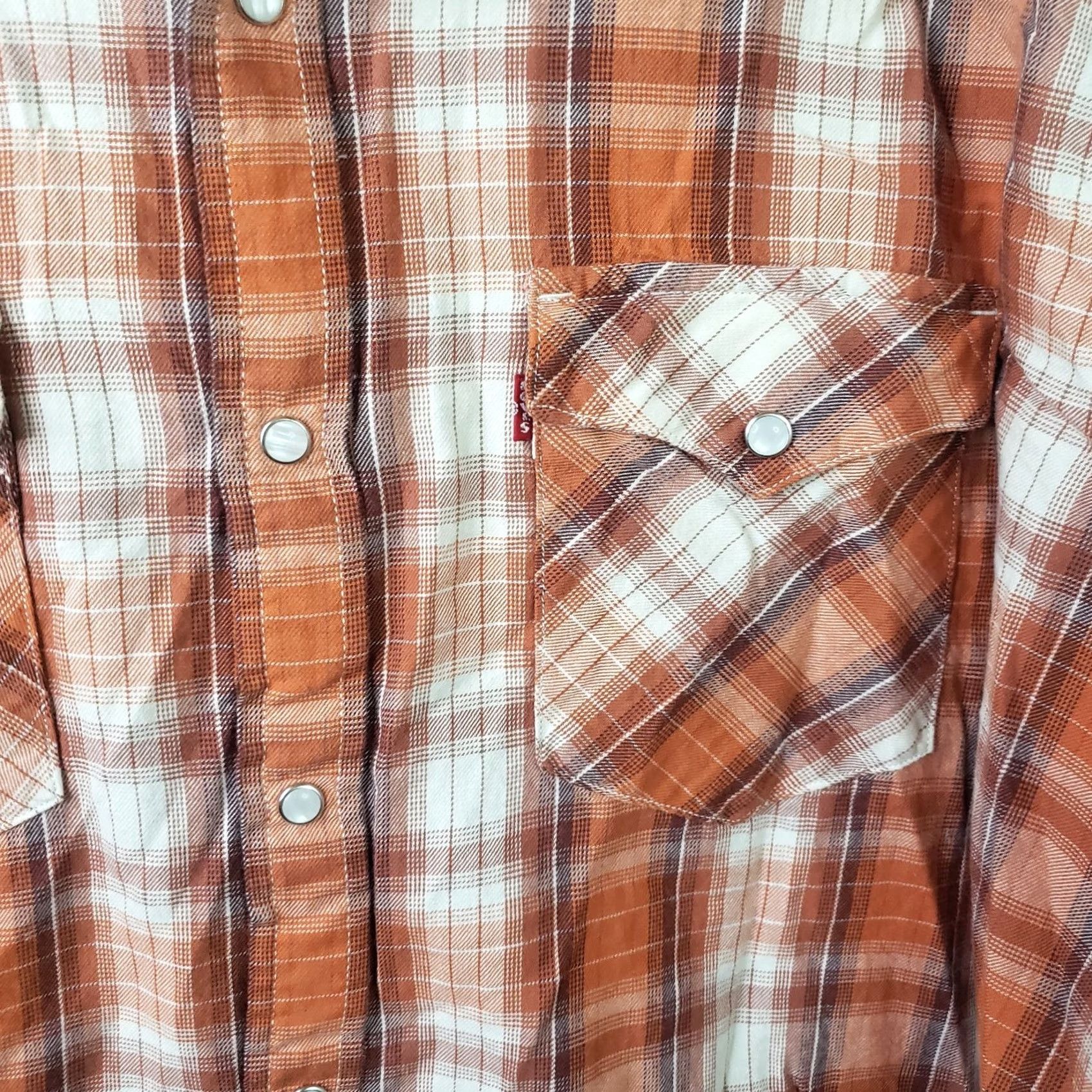 Levi's Levi's Orange Brown Plaid Pearl Snap Western Shirt Long Sleeve XXL Men Size US XXL / EU 58 / 5 - 4 Thumbnail